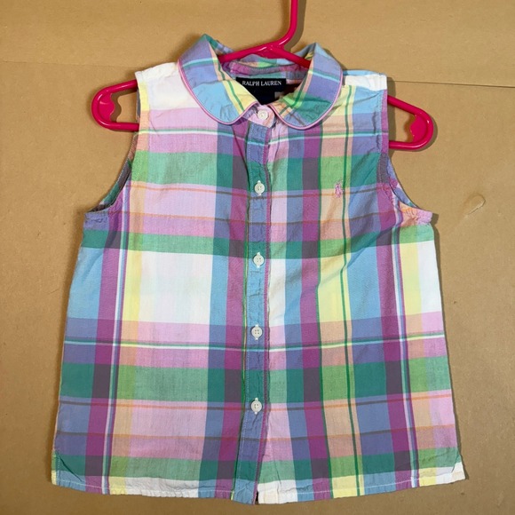 Ralph Lauren Other - Ralph Lauren Plaid Sleeveless Top Pastel Button Down Shirt Girl's Size 6
